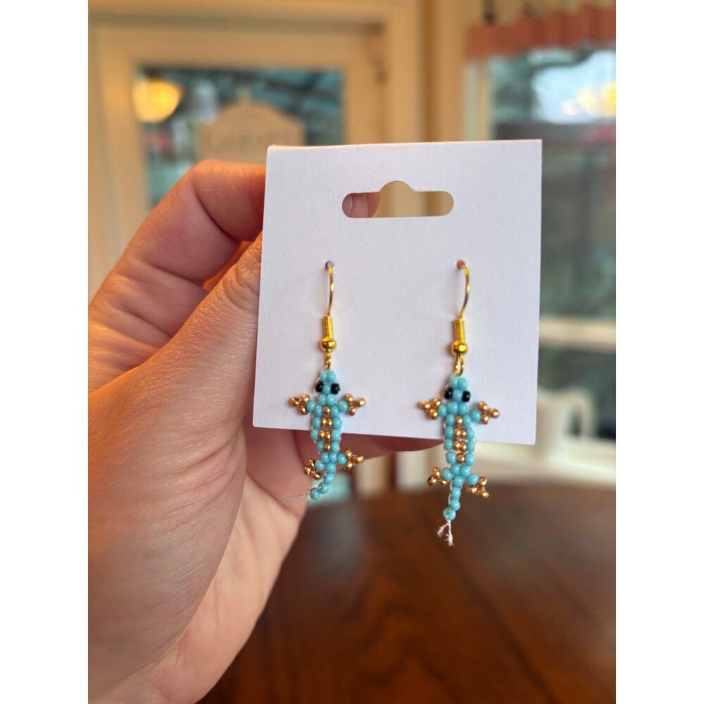 Adorable Handmade 90's Style Seed Bead Lizard Earrings